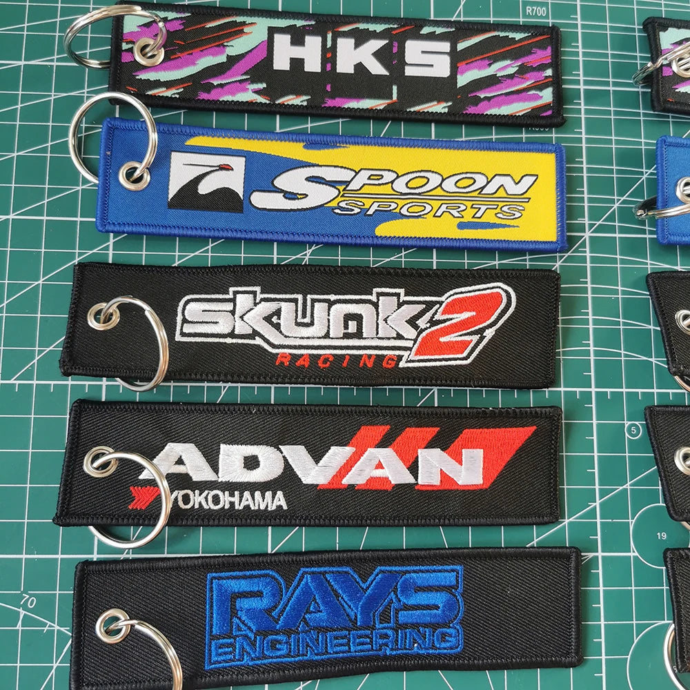 HKS, SPOON, ADVAN, RAYS, SKUNK2 Embroidered Keychain.